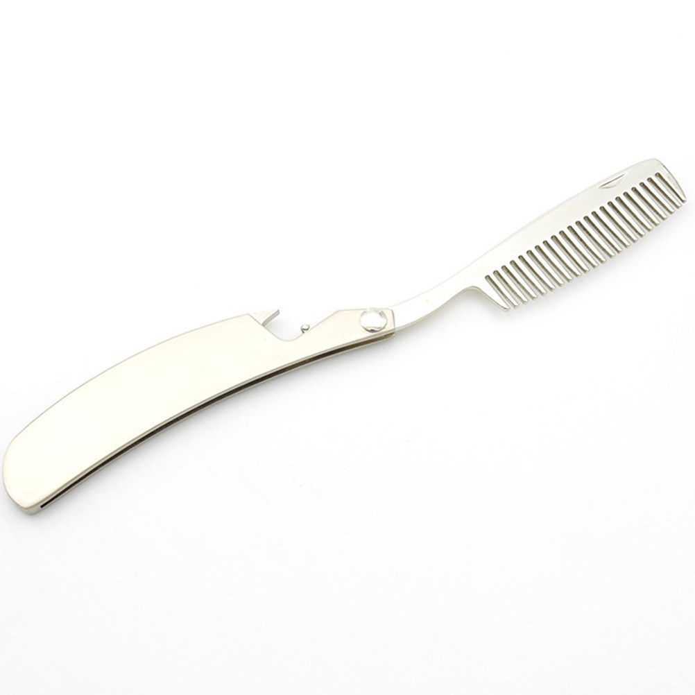 Mens Grooming Tools - หวีหนวดเคราโลหะผสมสังกะสี แบบพับได้ ขนาดเล็ก พกพาสะดวก สำหรับผู้ชาย ช่วยนวดหนังศีรษะ