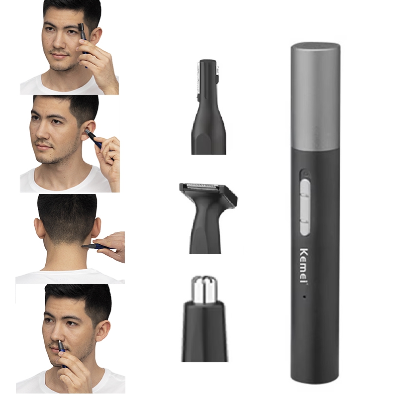 Mens Grooming Tools - เครื่องเล็มขนจมูกแบบชาร์จไฟได้ Kemei Pro ชุดอุปกรณ์ตกแต่งหนวดเครา เครื่องเล็มขนไฟฟ้าสำหรับใบหน้า ลำคอ