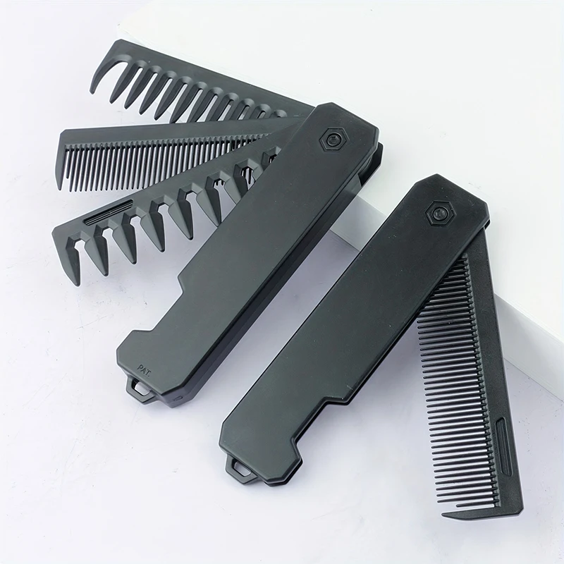 Mens Grooming Kit Bag - หวีจัดแต่งทรงผม 3-in-1 แบบพับได้สำหรับผู้ชาย หวีสำหรับจัดแต่งหนวดเครา หวีสำหรับจัดแต่งทรงผม เครื่องมือจัดแต่งทรงผม