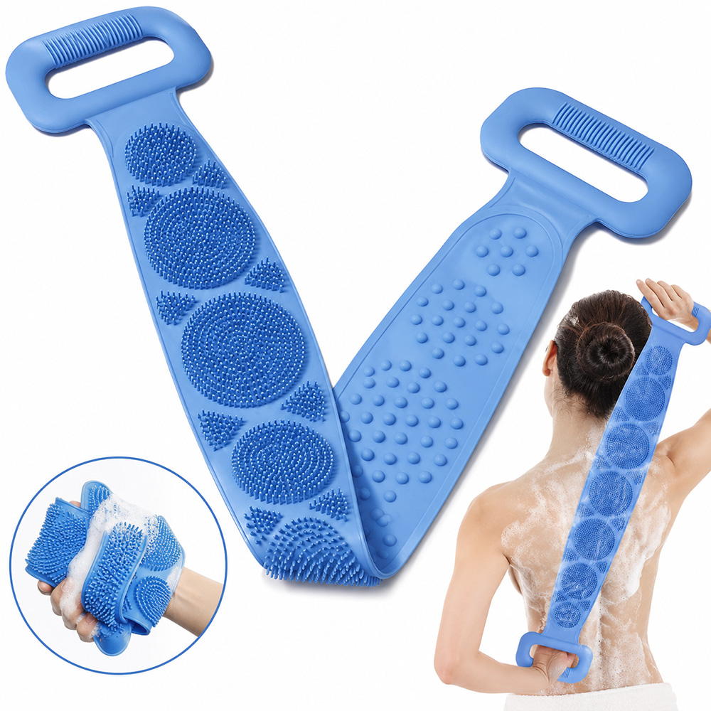 Exfoliating Scrub Mens - แปรงขัดหลังซิลิโคนขนาด 23 นิ้วสำหรับอาบน้ำ - แปรงขัดผิวสองด้านพร้อมด้ามจับ อุปกรณ์ทำความสะอาดผิวกายอย่างล้ำลึกสำหรับผู้ชายและผู้หญิง