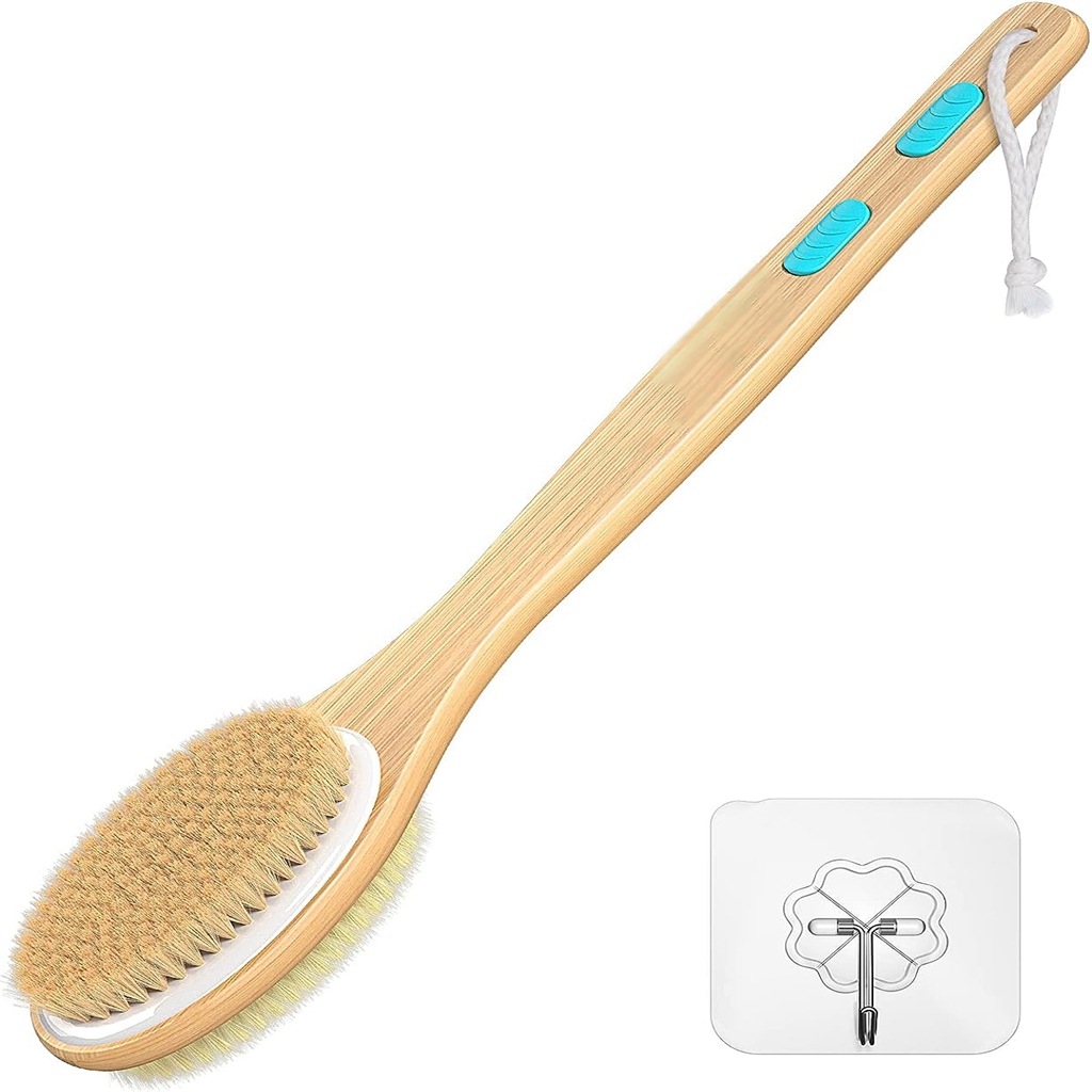 Exfoliating Scrub Mens - เครื่องขัดหลังสําหรับอาบน้ํา, แปรงอาบน้ําขนแปรงนุ่มและแข็งด้ามยาว, แปรงแห้งขัดผิวเปียกสําหรับอาบน้ํา